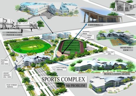 Sports Complex - Picture gallery Indoor Sports Complex Plan, Sports Complex Plan, Sports Complex Architecture, Gym Layout, Gymnasium Architecture, Bridges Architecture, Sports Facility Architecture, Thesis Ideas, Sports Facility