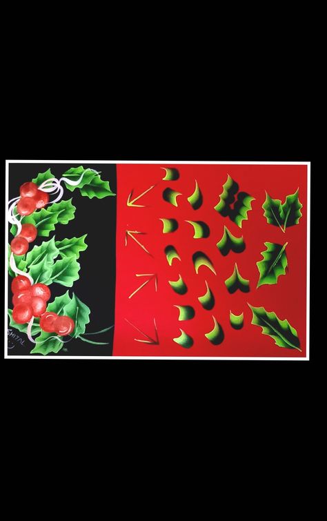 Holly Leaves Acrylic Painting-One Stroke Painting Acrylic Painting Christmas, Berries Painting, Tutorial Acrylic Painting, Holly Leaves And Berries, Christmas Leaves, Acrylic Tutorials, Christmas Berries, Drawing Sheet, Painting Christmas