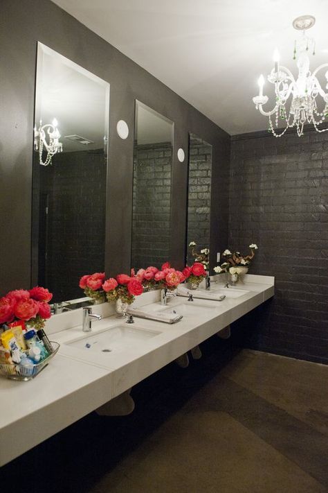 Restroom arrangements are a really nice touch and an easy way to up the 'wow' factor of your wedding.: Bathroom Decor Wedding, Community Bathroom Ideas, Event Space Bathroom Ideas, Public Bathroom Decor, Wedding Bathroom Decorations, Wedding Bathroom Ideas, Wedding Restroom Decor, Bathroom Wedding Decor, Public Bathroom Ideas