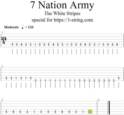 Seven Nation Army Bass Chords, 7 Nation Army Ukulele, Guitar Tab Beginner, Simple Guitar Tabs Songs, Seven Nation Army Guitar Chords, How To Play Seven Nation Army On Guitar, Gutair Tabs Songs, Song Tabs Guitar, Beginner Guitar Tabs Songs