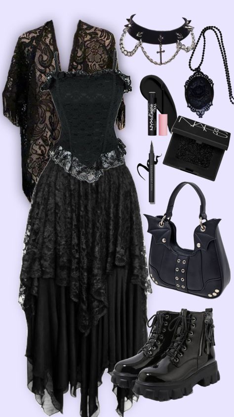 Gothic style Outfit Gothic Style Outfit, Gothic Aesthetic Outfit, Dressy Casual Outfits, Alt Outfits, Corset Fashion, Gothic Aesthetic, Swaggy Outfits, Aesthetic Outfit, Gothic Outfits