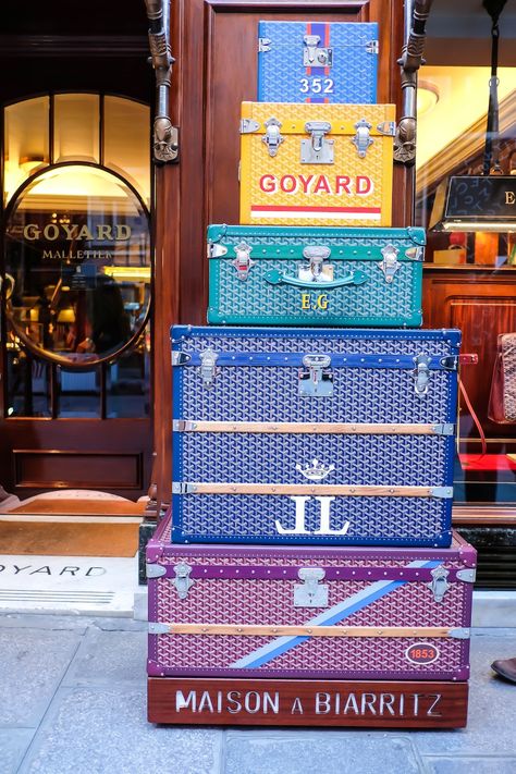 goyard trunks in Paris // 48 hours in Paris, The Stripe Goyard Luggage, Goyard Trunk, 2022 Handbag, Goyard Handbags, Trip Photos, Travel Tools, Black Men Street Fashion, Goyard Bag, Steamer Trunk