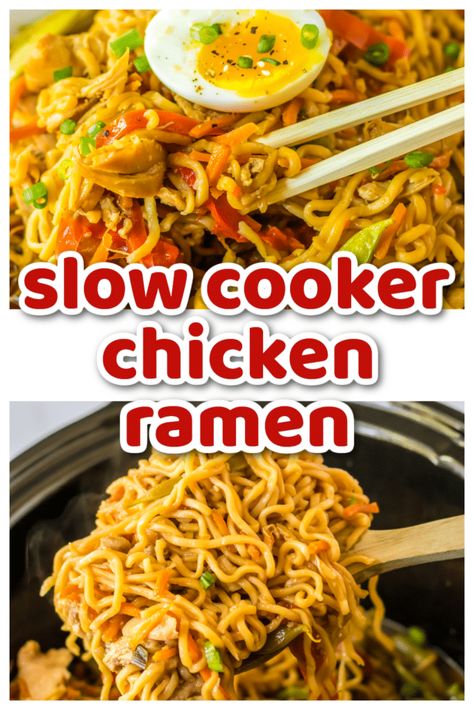 Slow Cooker Chicken Ramen, Chicken Ramen Noodle Recipes, Ramen Noodle Recipes Easy, Chicken Ramen Recipe, Ramen Dinner, Ramen Dishes, Easy Ramen, Chicken Ramen, Noodle Recipes Easy