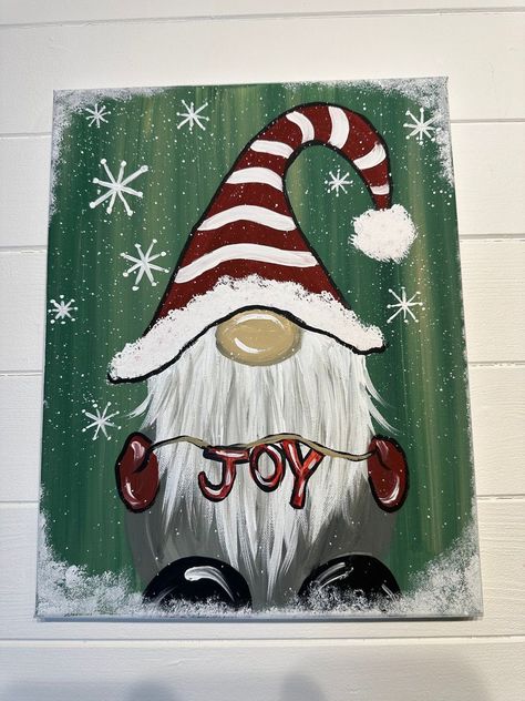 Pictures Of Gnomes To Paint, Christmas Canvas Paintings Step By Step, Xmas Gnome Painting, Gnomes Crafts Painting, Painting Ideas On Canvas Gnomes, How To Paint Christmas Knomes, Hand Painted Christmas Gnomes, Christmas Nomes Paintings Easy, Acrylic Painting Knomes