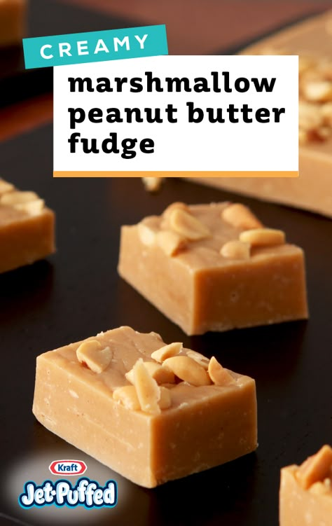 Creamy Marshmallow-Peanut Butter Fudge – With delicious peanut butter flavor and a soft texture, this fudge recipe is sure to become a dessert favorite. Plus, you can wrap up these sweet treats for a thoughtful gift any time of year. Fudge Using Marshmallow Cream, Marshmallow Peanut Butter Fudge, Marshmallow Peanut Butter, Pb Fudge, Fudge Candy, Fantasy Fudge, Marshmallow Fudge, Candy Fudge, Homemade Fudge Recipes