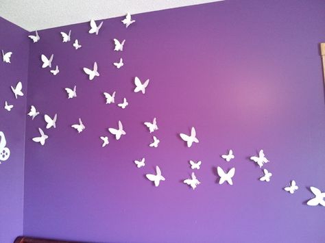 Butterfly Wall Design, 3d Butterfly Wall Art, Purple Bedroom Decor, Butterfly Bedroom, Purple Wall Decor, Wall Painting Living Room, Room Organization Bedroom, Stencil Painting On Walls, Wall Texture Design