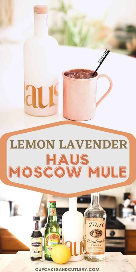 Try this Lemon Lavender Moscow Mule! It's a tasty twist on a classic Mule with vodka and Lemon Lavender Haus wine. This easy vodka cocktail recipe is great for spring and summer! Easy Vodka Cocktail, Mule Variations, Ginger Mule, Tropical Drink Recipes, Vodka Cocktails Easy, Moscow Mule Recipe, Lemon Vodka, Mule Recipe, Citrus Squeezer