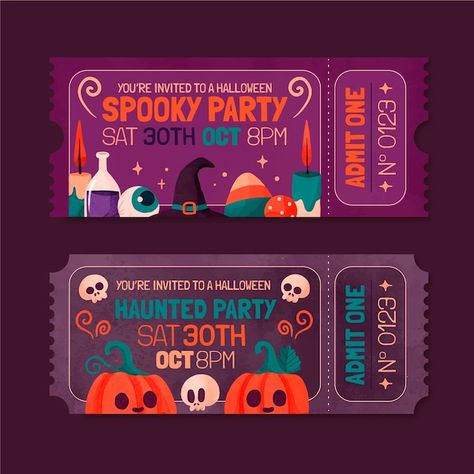 Watercolor halloween tickets set | Free Vector #Freepik #freevector #halloween-watercolor #halloween #halloween-party #assortment Halloween Tickets, Ticket Design, Set Free, Halloween Haunt, Youre Invited, Branding Design Logo, Diy Cards, Toy Chest, Sake