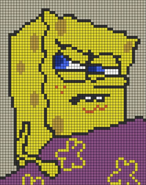 Alpha pattern #51276 | BraceletBook Spongebob Tapestry Crochet, Alpha Pattern Spongebob, Spongebob Pixel Art Grid, Spongebob Cross Stitch Pattern, Spongebob Alpha Pattern, Spongebob Pixel Art, Cartoon Pixel Art, Funny Pixel Art, Spongebob Meme