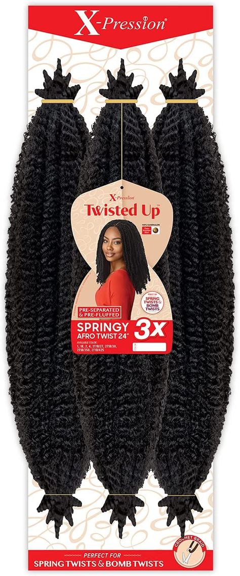 Amazon.com: Outre Crochet Braids X-Pression Twisted Up 3X Springy Afro Twist 24" (1-Pack, 1B) : Beauty & Personal Care Twisted Up Springy Afro Twist, Springy Twist, Knotless Styles, Springy Afro Twist, Afro Twist, Spring Twists, Mens Hair Care, Protective Hairstyle, Halo Hair