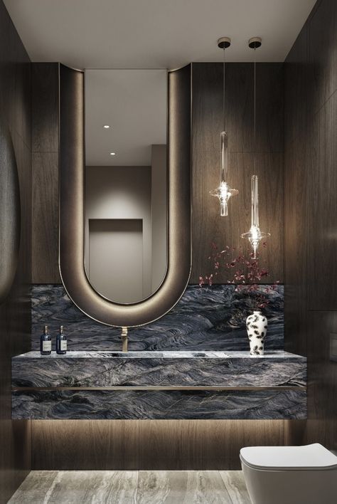 Toilet Design Modern, Penthouse Interior Design, Penthouse Interior, Bathroom Mirror Design, Luxury Toilet, Modern Bathroom Mirrors, Modern Luxury Bathroom, Bilik Air, Restroom Design