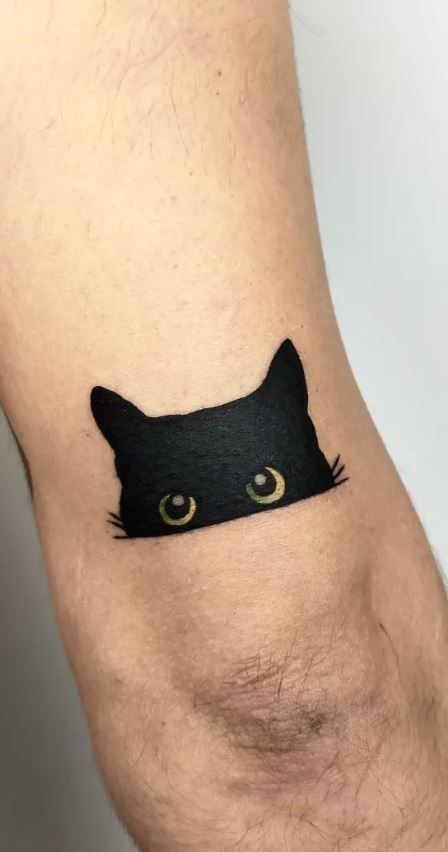 Cover Of Tattoo Design, Small Dark Cover Up Tattoos, Cover Up Cat Tattoo, Black Cat Cute Tattoo, Black Wrist Tattoo Cover Up, Black Cat Chest Tattoo, Tattoo Designs For Cover Up, Cat Cover Up Tattoo, Small Black Cover Up Tattoo