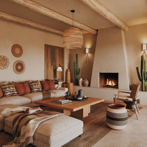 Southwestern-Style House 💖💖💖 Santa Fe Adobe Homes, Southwestern Living Room Santa Fe Style, Desert Luxe Home, Southwestern Design Interiors, Santa Fe New Mexico Homes, Southwestern Modern Living Room, New Mexico Home Interior, Sedona Interior Design, Southwestern Midcentury Modern