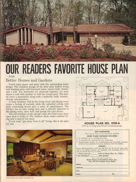 Vintage Floor Plans, Mid Century Modern House Plans, 1970s House, Modern Courtyard, 70s House, Basement House Plans, Mcm House, Courtyard House Plans, Vintage House Plans