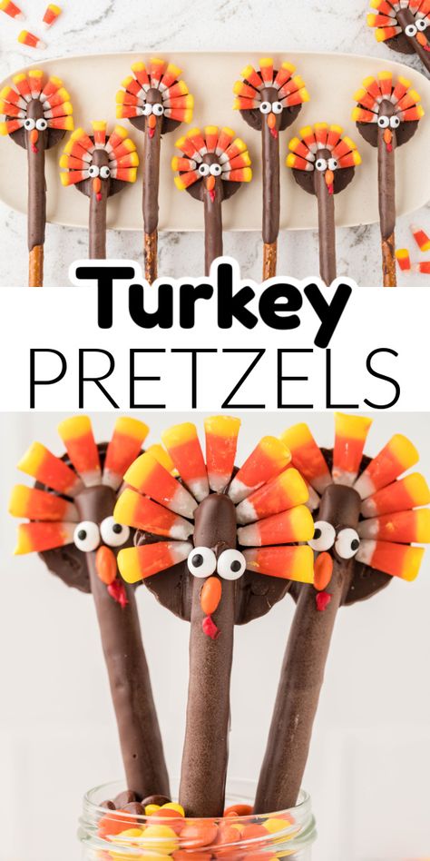 Learn how to make these super cute and easy turkey pretzel rods. These turkey pretzel rods are perfect for Thanksgiving. Turkey Desserts For Kids, Turkey Pretzels, Thanksgiving Snacks For Kids, Candy Turkeys, Thanksgiving Turkey Treats, Turkey Desserts, Thanksgiving Food Crafts, Chocolate Turkey, Desserts For Kids