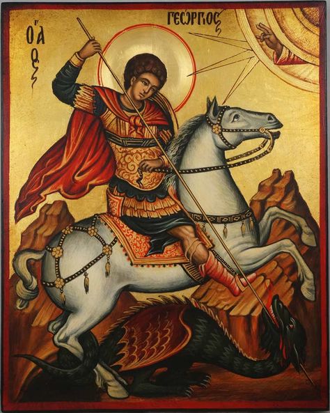 St George Slays The Dragon, St George Orthodox Icon, Orthodox Saints Icons, St George Icon, Saint George Icon, Saint Iconography, St George Dragon, St George And The Dragon, Orthodox Saints