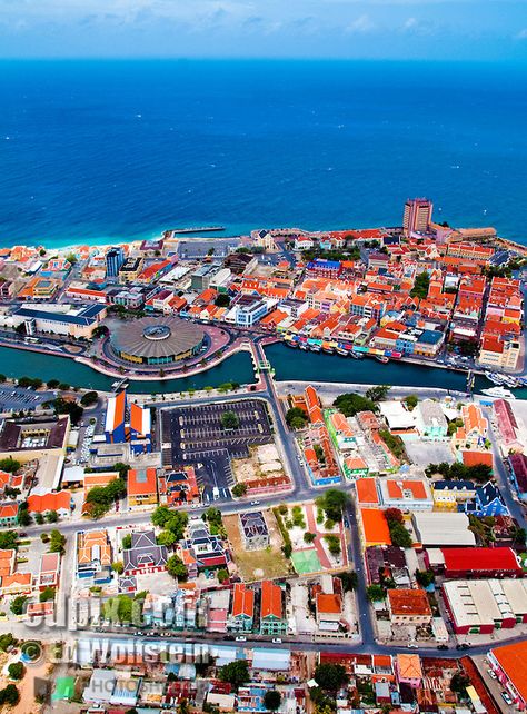 An aerial view of the Caribbean town of Willemstad, on the island of Curacao, in the Netherlands Antilles. Curacao Island, Willemstad, The Caribbean, Aerial View, The Netherlands, City Photo, Netherlands, The Globe