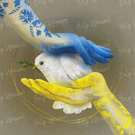 Unity Drawing, Peace Drawing, Peace Painting, Dove Pictures, Dove Of Peace, Support Ukraine, Ukrainian Flag, Ukrainian Art, Mini Canvas Art