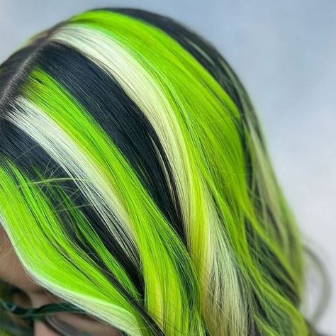 Danger Jones on Instagram: "@ziabyrd with this inventive Danger Jones creative color." Villain Hair Color, Neon Roots Black Hair, Halloween Themed Hair Color, Split Dyed Hair Halloween, Red Hair With Green Highlights, Neon Hair Color Ideas, Danger Jones Hair Color, Hair Roulette, Beautiful Hair Dye