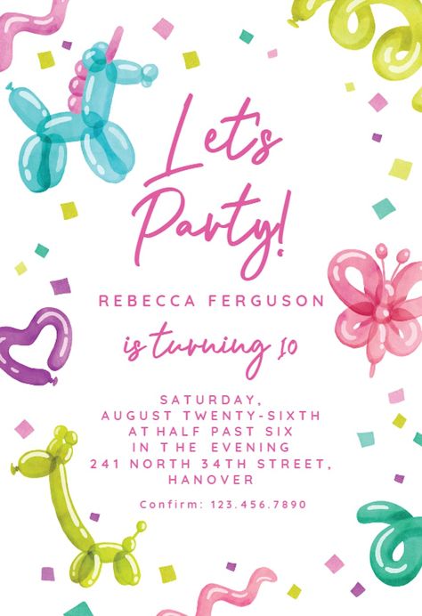 Colorful Party Invitations, Illustrated Birthday Invitations, Girls Birthday Invitations, Digital Birthday Invitations, Girl Birthday Invitations, Kids Party Invitations, Birthday Invitation Design, Surprise Birthday Invitations, Diy Birthday Invitations