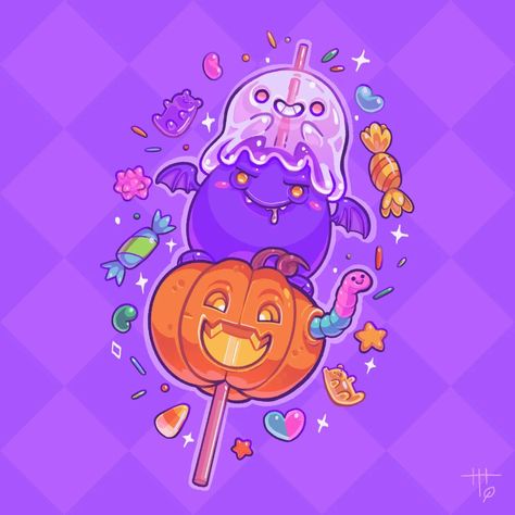 Cute Cryptids, Creepy Cute Drawings, Spooky Fruit, Creepy Cute Art, Candy Illustration, Kawaii Spooky, Spooky Sweets, Candy World, Illustration Challenge