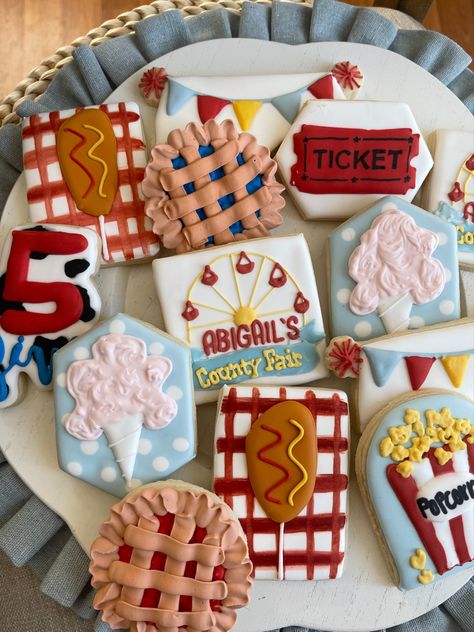 Texas State Fair Birthday Party, County Fair First Birthday Party, Fair First Birthday Party, State Fair Cupcakes, County Fair Party Ideas, County Fair Themed Birthday Party, State Fair Themed Birthday Party, State Fair Cookies Decorated, County Fair Theme Decorations