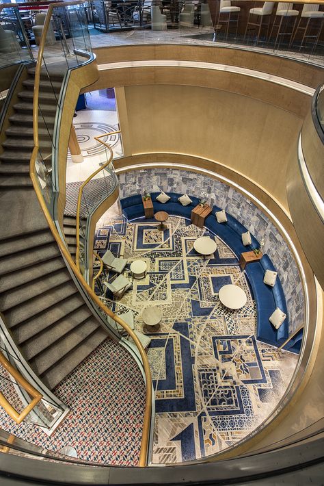 Cruise Interior Design, Cruise Ship Interior Design, Atrium Staircase, Cruise Ships Interior, Hospitality Interior Design, Axminster Carpets, P&o Cruises, Hospital Interior Design, Design Practice