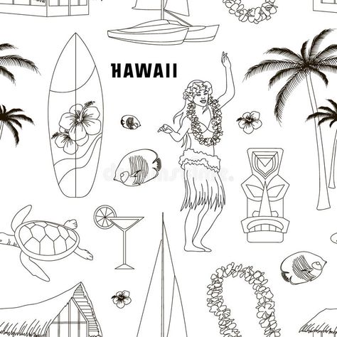 Mini Tattoos Hawaii, Hawaiian Drawings Easy, Hawaii Illustration Hawaiian Art, Hawaii Drawing Easy, Hawaii Doodles, Hawaiian Drawing, Hawaii Symbols, Hawaii Drawing, Hawaii Illustration