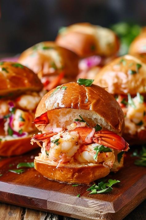 Lobster Roll Sliders are a delicious and nutritious choice for any mealtime! 🦞🍔 Made with succulent lobster meat, creamy dressing, and soft slider buns, these sliders are a delightful blend of rich flavors and satisfying texture. Quick to prepare and bursting with seafood goodness, Lobster Roll Sliders are perfect for a refreshing lunch or elegant appetizer. Indulge in this vibrant twist on a classic favorite today! 😋🌿 #LobsterRollSliders #SeafoodDelights #GourmetSnacks #DeliciousEats Hawaiian Roll Lobster Sliders, Lobster Sliders, Lobster Roll Sliders, Mini Lobster Rolls, Mini Lobster Roll Sliders, Lobster Salad Roll, Cold Lobster Roll, Mini Sliders, Elegant Appetizers