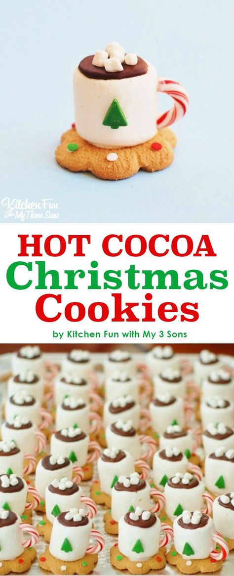 Adorable Hot Cocoa Christmas Cookies made with marshmallows. Looks just like a… Jul Kaka, Hot Cocoa Christmas, Hot Cocoa Cookies, Marshmallow Cookies, Cocoa Christmas, Cocoa Cookies, Cookie Cups, Chocolate Caliente, Xmas Cookies