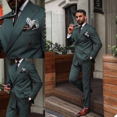 Due to the display screen, there may be a slight difference in color, which is normal. Olive Green Double Breasted Suit, Wedding Tux For Groom, Suites Mens, Pinstripe Suits Men, Green Pinstripe Suit, Green Groomsmen Suits, Vintage Suits For Men, Classic Suits For Men, Dark Green Suit Men