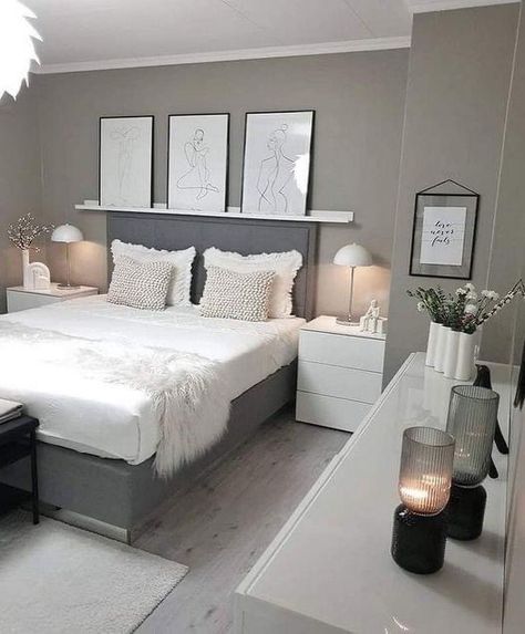 #home #inspiration White Room Decor Bedroom, Bedroom Inspiration Grey, Grey Bedroom Decor, White Room Decor, Redecorate Bedroom, Apartment Decor Inspiration, Gray Bedroom, Teen Bedroom Decor, Room Design Bedroom