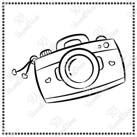 Printable cartoon of a cute camera drawing sketch for coloring Cute Camera Drawing, Camera Drawing Simple, Sketch For Coloring, Plane Drawing, Cute Questions, Camera Drawing, Cute Camera, Cute Watermelon, Drawing Simple