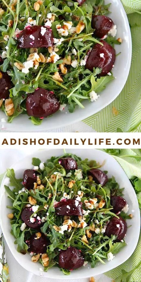 This easy, delicious Balsamic Beet Salad with Arugula, Goat Cheese and Walnuts is perfect for lunch or a light dinner. Truly a farmer’s market favorite! Balsamic Beet Salad, Seed Salad Recipes, Easy Salad Ideas, Beat Salad, Beet Salad With Arugula, Light Salad Recipes, Beet And Goat Cheese Salad, Beet Salad With Goat Cheese, Salad With Beets