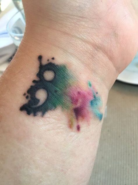 semicolon-tattoos-21 Semicolon Wrist Tattoo, Multiple Tattoos, Semicolon Tattoos, Best Tattoo Ever, Health Tattoo, Semicolon Tattoo, Tattoo Now, Weird Tattoos, Piercing Aftercare