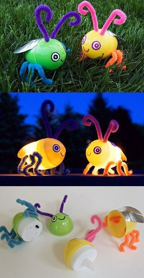 Check out this awesome Light-up Firefly Craft! Great for summer night-time fun or unique Easter Egg Hunts! Fireflies Craft, Diy – Velikonoce, Bug Party, Bug Crafts, Art Camp, Homemade Toys, Quick Crafts, Family Crafts, Camping Activities