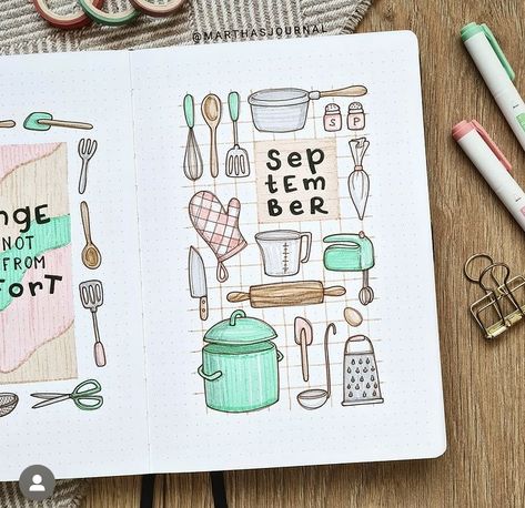 Cooking Theme, Planner Themes, Baking Theme, Kitchen Drawing, Bullet Journal Ideas Templates, Creating A Bullet Journal, Bullet Journal Paper, Bulletin Journal Ideas, Bullet Planner