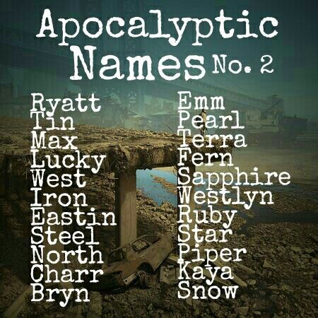 Different Types Of Apocalypse, Post Apocalyptic Name Ideas, Dystopian Character Names, Dystopian Name Ideas, Apocalypse Names, Dystopian Names, Dystopian Story Ideas, Apocalypse Books, Oc Names