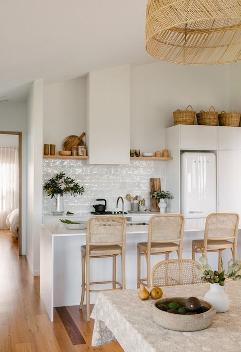 A new country home in Denmark, WA Kitchen Spotlights, Bungalow Interior, California Bungalow, Fireclay Tile, Bedroom Cabinets, Kitchen Colour Schemes, California Homes, White Cabinets, White Kitchen