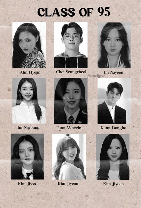 #95line #kpop #whasa #scopus #nayeon #nayoung #wheein #baecko #jisoo #kei #bona #mamamoo #blackpink #nuest #seventeen #twice #wjsn #lovelyz #pristin #yearbook #mugshot K Pop Yearbook, Kpop Yearbook, Bts School, Bangtan Aesthetic, Yearbook Pictures, School Id, Class Pictures, Star Students, School Yearbook