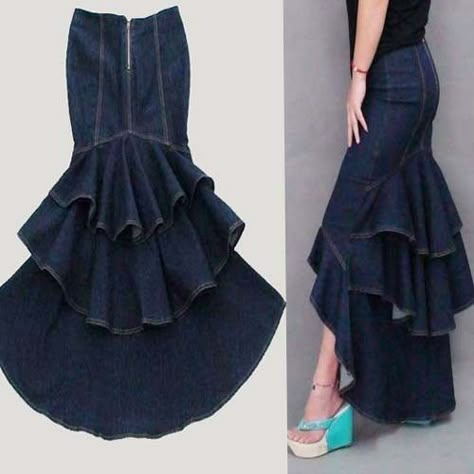 Detail Couture, Denim Ideas, Fishtail Skirt, Trendy Skirts, Sewing Skirts, Mermaid Skirt, Denim And Lace, Pleated Maxi, Diy Blouse