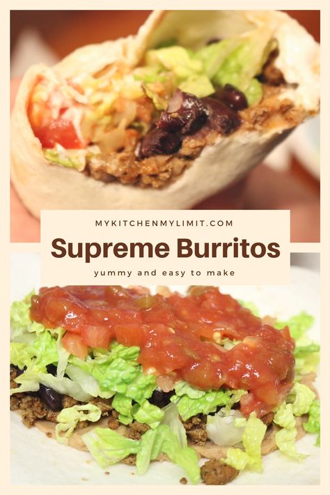 Burrito Supreme Recipe, Burrito Supreme, Homemade Burritos, Beef Burrito, Peanut Butter Ice Cream, Smart Cooking, Meal Recipes, Healthy Dishes, Refried Beans