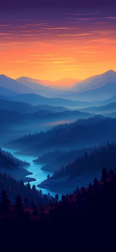 https://play.google.com/store/apps/details?id=one4studio.wallpaper.one4wall Vibrant Phone Wallpaper, Sun Rise Mountains, Sun Rise Illustration, Milky Way Wallpaper Hd, App Background Wallpapers, Hd Samsung Wallpaper, Sun Rise Wallpaper, Mountain Valley Painting, Sun Rise Painting