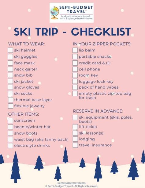 School Ski Trip Packing List, Ski Trip Checklist, First Time Skiing What To Wear, Ski Trip Essentials Packing Lists, Skiing Tips Intermediate, Packing For Ski Trip What To Wear, What To Bring On A Ski Trip, Cute Ski Outfits Aesthetic, Skiing School Trip