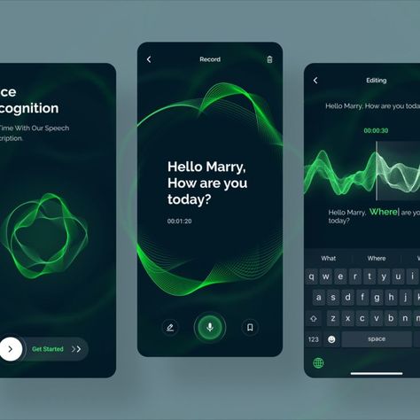 Smart Voice Recognition App UI Design By MultiQoS Voice App, Ui Ux 디자인, Card Ui, Digital Design Trends, Mobile Application Design, Voice Recognition, Mobile Ui Design, App Design Inspiration, App Interface