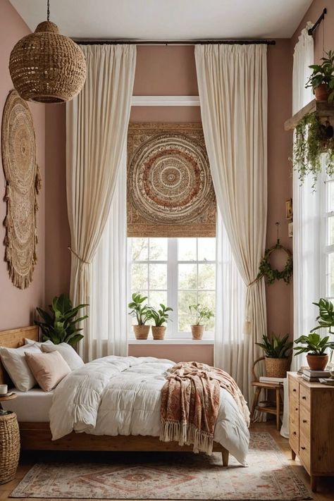 Unlock your bohemian dreams with 20 mesmerizing curtain ideas for your bedroom! Elevate your space with flowing fabrics, intricate patterns, and warm hues that will transport you to a serene and stylish haven. Click to explore and find your perfect boho curtains today! Boho Curtain Ideas, Decorating Small Kitchen, Sheer Curtains Living Room, Boho Window Treatments, Cute Rooms, Sheers Curtains Living Room, Beaded Door Curtains, Curtains Sheer, Cozy Interior Design