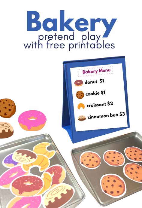 Pretend Classroom Dramatic Play, Preschool Beauty Shop Activities, Baking Dramatic Play, Dramatic Play Pie Shop, Bakery Kindergarten Ideas, Play Menu Printable Free, Bakery Preschool Theme, Bakery Preschool Activities, Reborn Roleplay