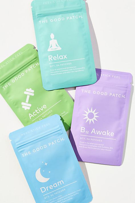 These wearable wellness patches by The Good Patch offer a boost of what you need when you need it. Perfect for on-the-go all-day wellness, the sustained release of ingredients lasts 8-12 hours. | Wellness Patch by The Good Patch in Purple at Anthropologie Supplement Logo Design, Pill Packaging Design, Wellness Packaging, Supplement Packaging Design, Health Products Packaging, Cosmetics Branding, Pill Packaging, Vitamin Brands, Medical Packaging