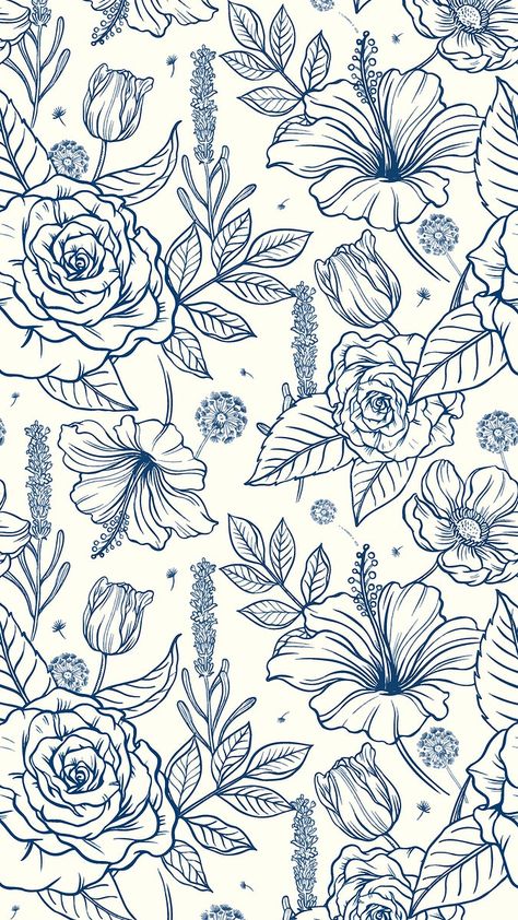 Blue Flowered Wallpaper, Vintage Flowers Print, Croquis, Vintage Blue Flower Wallpaper, Blue Flower Iphone Wallpaper, Iphone Wallpaper Pattern Blue, Blue Flower Wallpaper Iphone, Blue Floral Wallpaper Iphone, Flowers Pattern Illustration