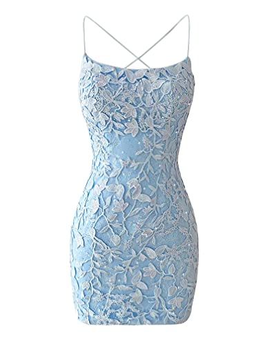 Light Blue Homecoming Dresses Cheap, Light Blue Short Quinceanera Dresses, Elegant Blue Dress With Crisscross Straps, Homecoming Dresses For Teens, Tight Homecoming Dresses, Tight Prom Dresses, Hoco Dresses Tight, Mini Homecoming Dresses, Short Prom Dresses